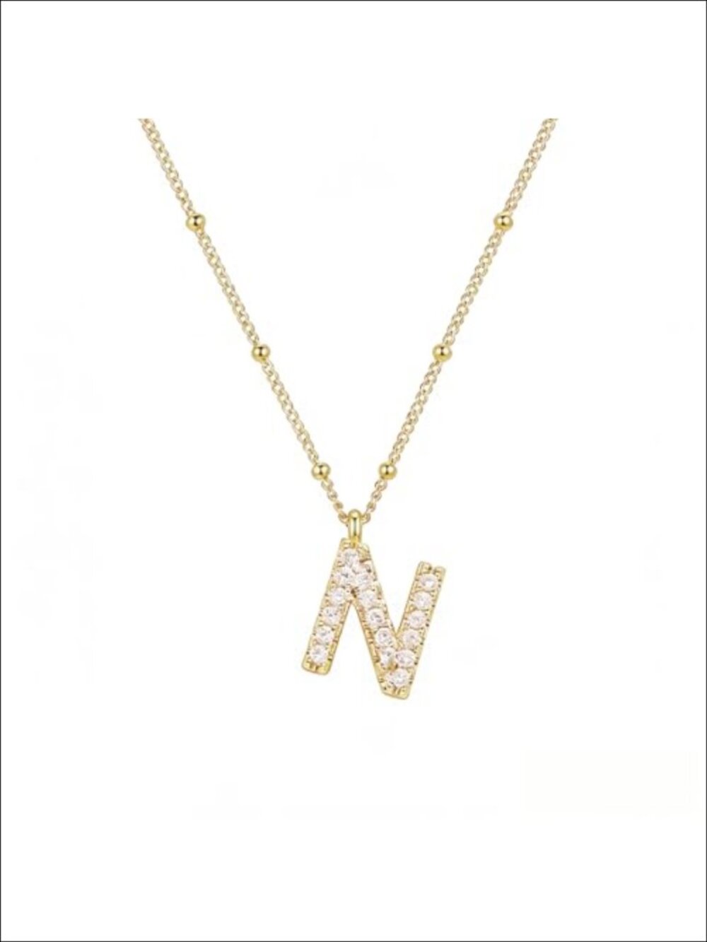 24K Gold Plated Initial Necklace Zirconia Pendant 18" Chain